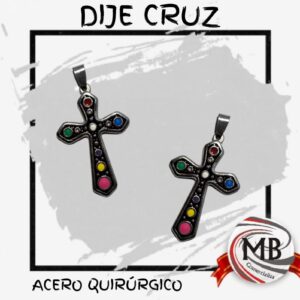 Dije de cruz con piedras de colores en acero quirúrgico por mayor, ideal para revendedores de joyería y locales de accesorios con despacho rápido en 24 horas a través de mbcomercializa.com.ar por Correo Argentino.