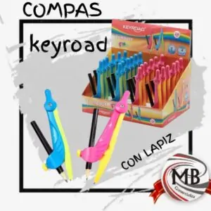 Compás escolar ergonómico de precisión con lápiz incluido y ajuste firme en colores neón vibrantes.