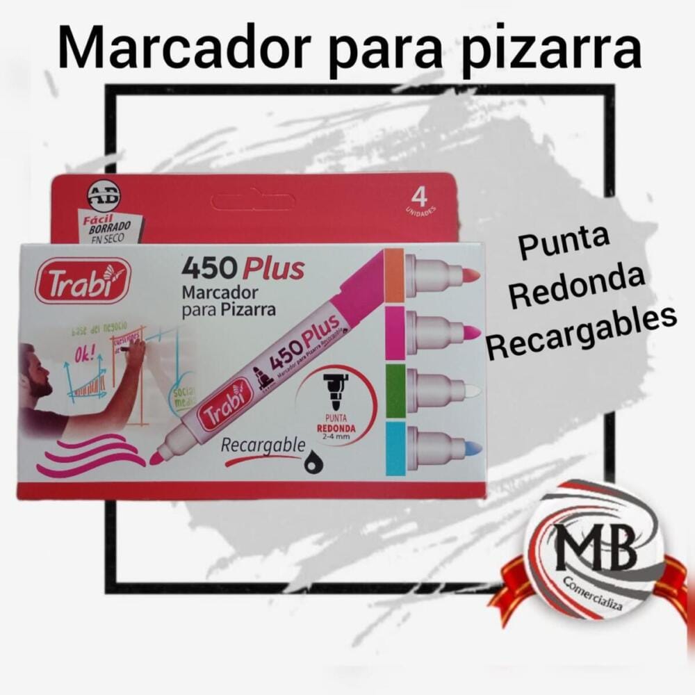 MARCADORES TRABI PARA PIZARRA X 4 COLORES RECARGABLE