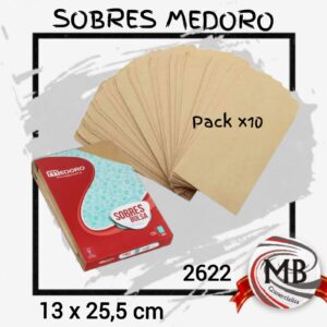 Sobres bolsa Medoro 2622 13x25,5 cm pack x10. Venta mayorista con despacho en 48 horas a toda Argentina y precios directos de fábrica en MB Comercializa. Insumos de papelería y embalaje.