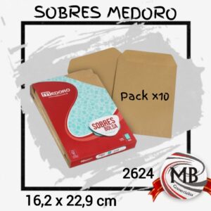 Sobres de papel madera Medoro 2624 16x22 cm pack x10 unidades para envíos. Compra mayorista con despacho urgente en 48 horas a toda Argentina y precios directos de fábrica en MB Comercializa.