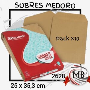 Sobres bolsa Medoro 2628 tamaño 25x35 cm pack x10. Venta mayorista con despacho en 48 horas a toda Argentina. Precios directos de fábrica en MB Comercializa para librerías y empresas.