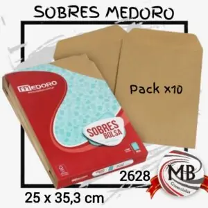 Sobres bolsa Medoro 2628 tamaño 25x35 cm pack x10. Venta mayorista con despacho en 48 horas a toda Argentina. Precios directos de fábrica en MB Comercializa para librerías y empresas.