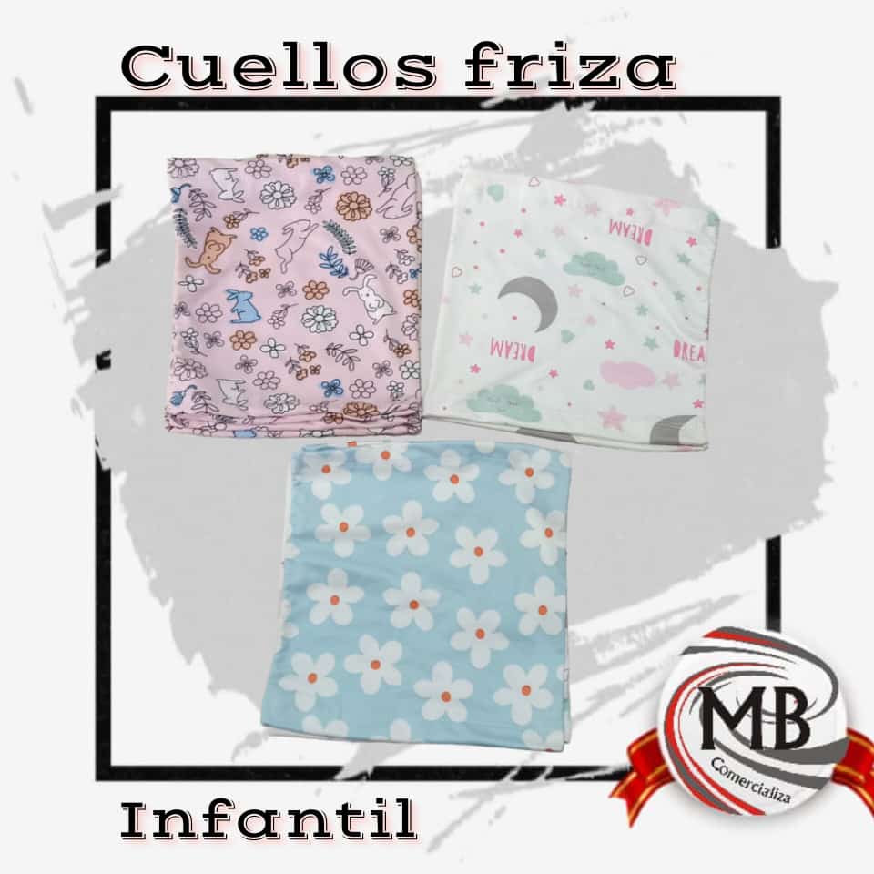 MB Comercializa: Abastecimiento mayorista de cuellos térmicos en friza para niños. Costo directo de fábrica con salida de depósito en 48 horas hacia cualquier punto de Argentina. Variedad de estampados infantiles para revendedores.
