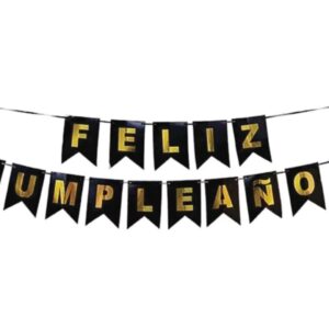 Banderín de Feliz Cumpleaños Negro y Dorado para Decoración de Eventos Mayorista