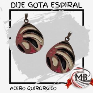 Dije gota espiral de acero quirurgico por mayor, medalla lagrima con diseño calado de ondas y detalles texturados para revendedores de bijouterie con despacho rapido en 24 horas por Correo Argentino desde mbcomercializa.com.ar