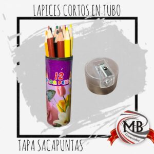 LAPICES CORTOS EN TUBO X12 COLORES