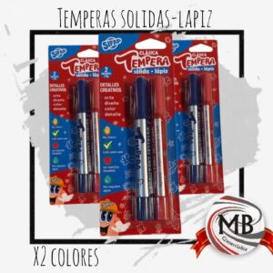 Témperas sólidas en formato lápiz por dos unidades, colores azul y rojo. Venta por mayor en Argentina a través de MB Comercializa.