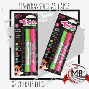 TEMPERAS SOLIDAS X 2  COLORES FLUO