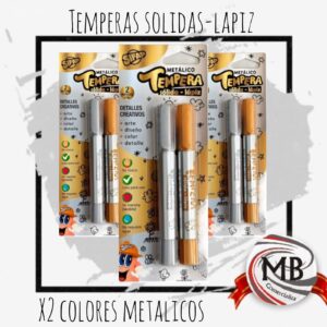 TEMPERAS SOLIDAS X 2-LAPIZ COLORES METALIZADOS