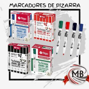 Set de marcadores para pizarra blanca con punta redonda en colores surtidos (negro, azul, rojo y verde). Distribución mayorista de artículos de librería y oficina en toda Argentina a través de MB Comercializa. Stock disponible para comercios con envíos a todo el país.