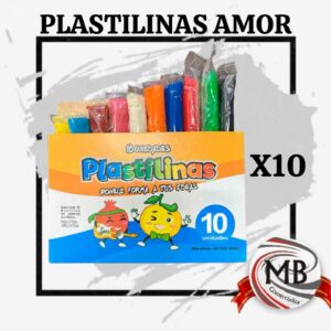 ​"Set de plastilinas escolares en barra con 10 colores vibrantes para modelado artístico y didáctico. Distribución mayorista en toda Argentina garantizada por MB Comercializa."