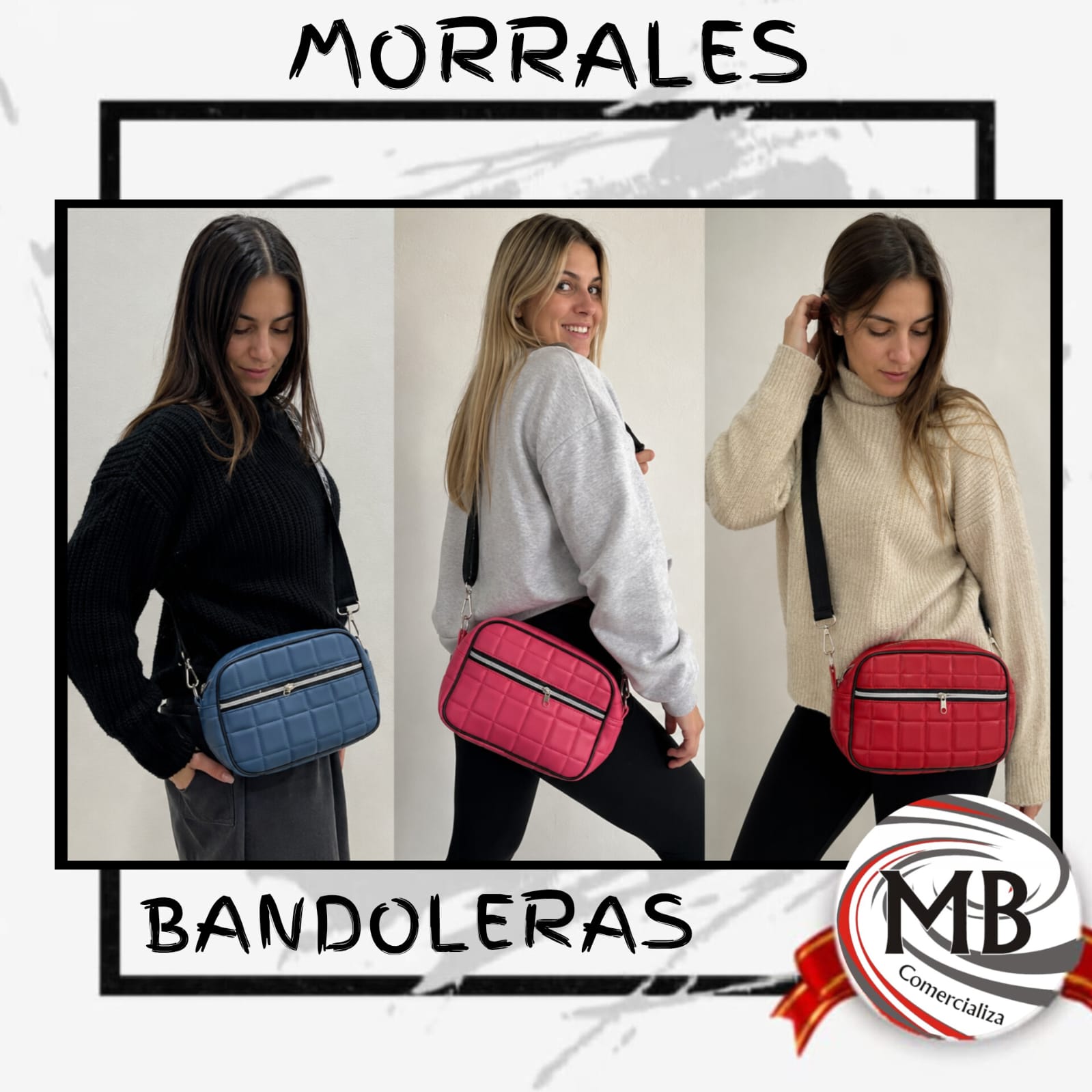 Bandolera morral matelasse acolchada con cierre para mujer por mayor MB Comercializa.