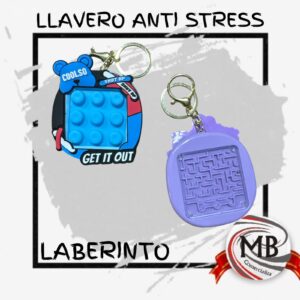 Llavero anti stress con diseño de laberinto y burbujas pop it. Producto mayorista de MB Comercializa con despacho en 48 horas a toda Argentina. Fotografía de catálogo con fondo blanco y logo oficial.