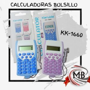 Calculadoras de bolsillo con llavero y cordón, varios colores con pantalla LCD. Venta mayorista de artículos electrónicos portátiles en Argentina por MB Comercializa.