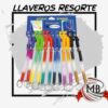 Exhibidor de llaveros tipo resorte extensible de varios colores. Insumo mayorista de MB Comercializa con despacho en 48 horas a toda Argentina. Fotografía de producto con fondo blanco y logo oficial de la distribuidora.