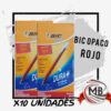 "Pack de 10 bolígrafos de tinta roja con cuerpo plástico opaco y capuchón de seguridad. Insumos de librería y oficina disponibles para venta por mayor en Argentina a través de MB Comercializa."
