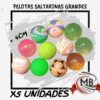 Pelotas saltarinas grandes de 4cm en pack de 5 unidades. Variedad de colores y texturas para venta mayorista.