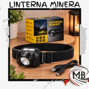 Linterna minera LED recargable USB con cinta elástica electrónica herramientas venta mayorista MB Comercializa.