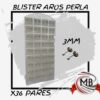 ​Blíster de aros perla de 3mm por 36 pares, abridores de bijouterie clásica con exhibidor para comercios, accesorios de moda mayorista MB Comercializa Argentina.
