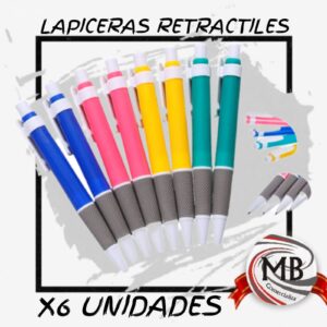 PACK X6 BOLIGRAFOS-LAPICERAS RETRACTILES AZULES