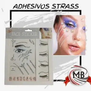 ​"Plancha de adhesivos strass y gemas faciales autoadhesivas para maquillaje artístico y eventos. Venta por mayor en toda Argentina distribuido por MB Comercializa."