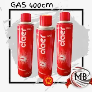 Gas butano Claer 400cc para anafe y soplete por mayor. Venta mayorista en Argentina a través de MB Comercializa con despacho en 48 horas. Cartucho de gas universal para camping y ferretería.