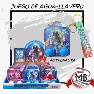 Llaveros con juego de agua interactivo temática astronauta. Distribución mayorista en toda Argentina con precios directos de fábrica y despacho en 48 horas a través de MB Comercializa.