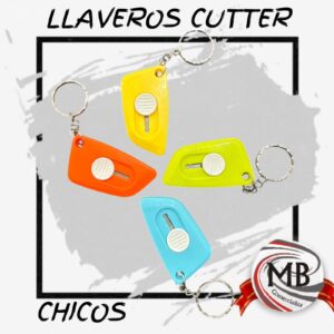 Llaveros mini cutter retráctiles en colores brillantes. Distribución mayorista en toda Argentina con precios directos de fábrica y despacho en 48 horas a través de MB Comercializa.