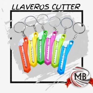 Llaveros con herramienta de corte tipo cutter de tamaño grande y colores vibrantes. Distribución mayorista nacional con precios directos y despacho en 48 horas por MB Comercializa.