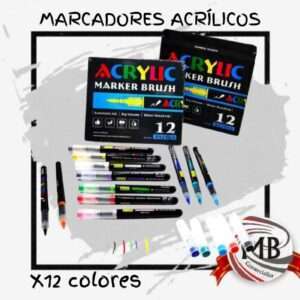 ​"Pack mayorista de marcadores acrílicos x 12 colores surtidos en estuche organizador. Insumo de arte de alta rotación para reventa y talleres de dibujo. Stock permanente y distribución nacional garantizada por MB Comercializa."
