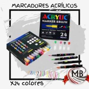 ​"Set de marcadores acrílicos tipo brush con 24 colores intensos. Marcadores de pintura con punta pincel para lettering, ilustración y decoración de superficies. Venta por mayor con envíos a toda la Argentina por MB Comercializa."