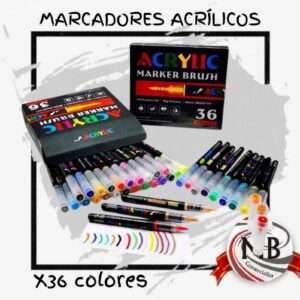 ​"Exhibidores de marcadores acrílicos premium con punta pincel en sets de 36 colores vibrantes. Herramientas de alta cobertura para arte y diseño. Venta mayorista con distribución a toda Argentina garantizada por MB Comercializa."