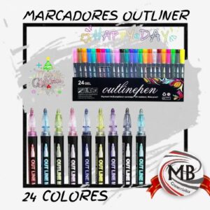 Set premium x24 marcadores de contorno Outliner para dibujo y diseño artístico. Fibras con efecto metalizado y borde de color vibrante. Abastecimiento mayorista para comercios y revendedores en toda la Argentina, garantizado por MB Comercializa.