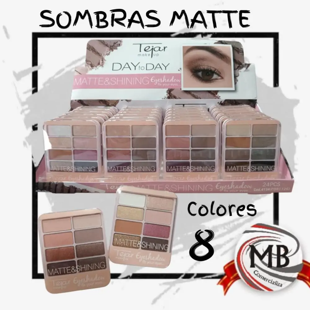 Paleta de sombras para ojos con 8 tonos variados en acabados mate y brillante para uso diario. Venta por mayor en Argentina a través de MB Comercializa.