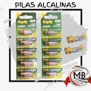 Batería alcalina cilíndrica de alto voltaje 12V modelo 23A para mandos a distancia y sistemas de seguridad, insumo electrónico de alta rotación, distribución nacional MB Comercializa.