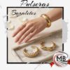 Pulseras brazaletes rigidos dorados banados en oro disenos lisos acanalados trenzados y ondulados joyeria bijouterie femenina venta mayorista MB Comercializa.