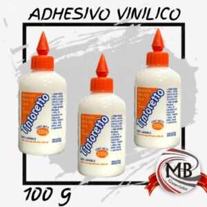 Adhesivo vinílico escolar de 100g para venta por mayor. Cola blanca lavable no tóxica distribuida por MB Comercializa en toda Argentina. Insumos de librería y papelería para revendedores y comercios minoristas. Pegamento escolar de alta eficiencia y secado rápido.