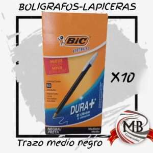 PACK X10 BOLÍGRAFOS-LAPICERAS BIC NEGRO OPACO TRAZO MEDIO