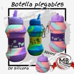 Botella plegable de silicona para niños 500ml con mosquetón. Botellas deportivas infantiles por mayor en Argentina por MB comercializa.