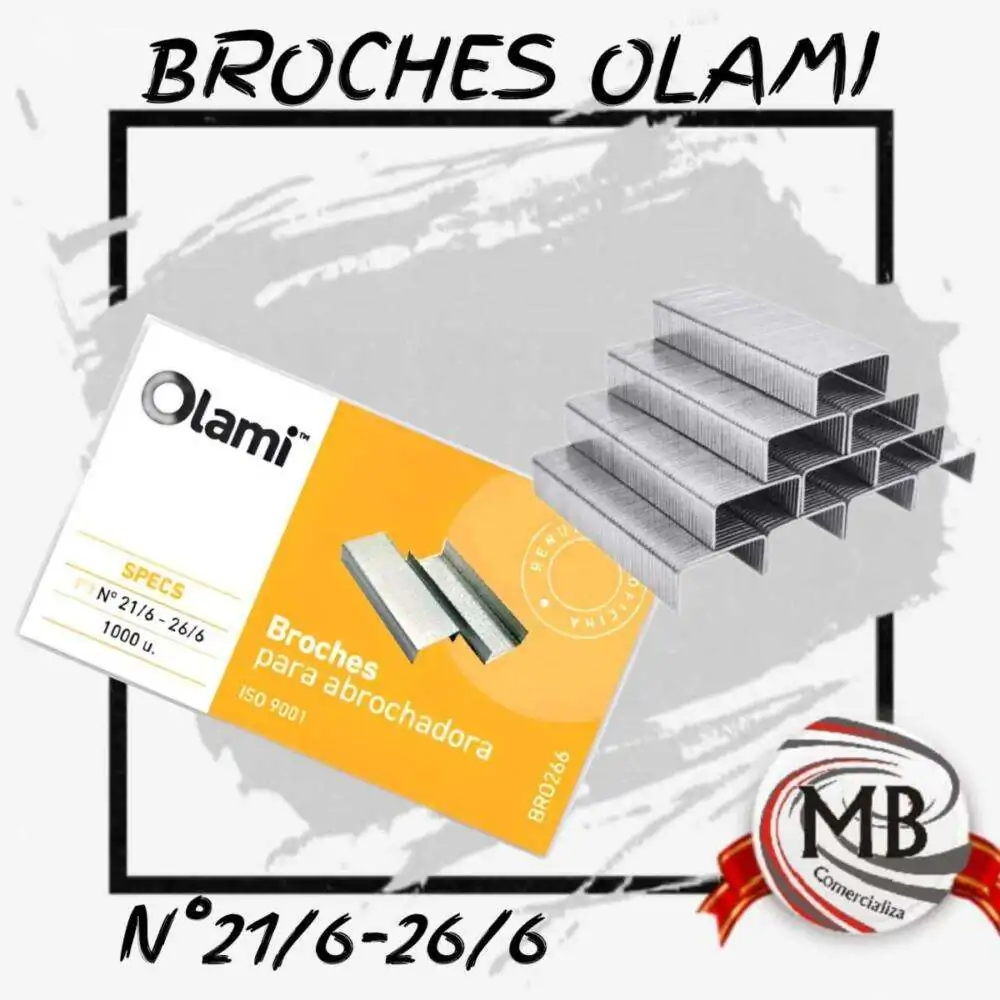 Caja de broches para abrochadora en medidas n° 24/6 y 26/6 con 1000 unidades. Venta por mayor de insumos de librería y oficina en toda Argentina a través de MB Comercializa.