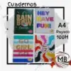 ​"Cuadernos universitarios A4 por 100 hojas rayadas con espiral y tapas de diseño 'Rainbow', 'Fun' y 'Girl Power'. Stock permanente para venta mayorista con envíos a toda la Argentina por MB Comercializa."