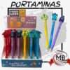 Portaminas con diseño de figuras pixeladas tipo bloque en la parte superior, disponibles en colores rojo, azul, violeta y amarillo venta por mayor en argentina - MB comercializa.