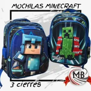 Mochila escolar 41 cm con 3 cierres reforzada diseño de bloques para primaria por mayor