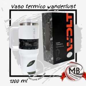 Vaso térmico de 1200 ml con asa y tapa, incluye stickers. Venta por mayor de termos y vasos térmicos en toda Argentina a través de MB Comercializa.
