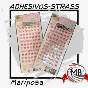 "Planchas de adhesivos strass mariposa con relieve y brillo para decoración. Venta por mayor de insumos de regalería y artística en toda Argentina a través de MB Comercializa. Stickers decorativos premium."