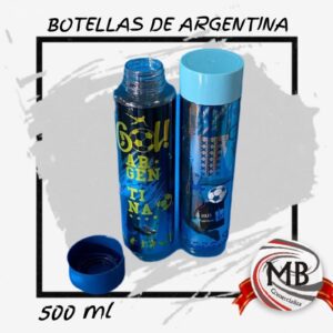 "Botellas plásticas deportivas de 500ml con motivos celestes y blancos de Argentina. Venta por mayor de botellas infantiles y deportivas en todo el país a través de MB Comercializa."