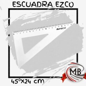 "Escuadra de 45 grados por 24 cm técnica para dibujo escolar. Venta por mayor de artículos de librería en toda Argentina a través de MB Comercializa. Herramienta de medición plástica resistente para estudiantes."