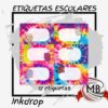 Etiquetas escolares autoadhesivas por mayor en Argentina. Pack de 12 etiquetas para cuadernos y carpetas con diseños Inkdrop, distribución mayorista de artículos de librería por MB Comercializa.