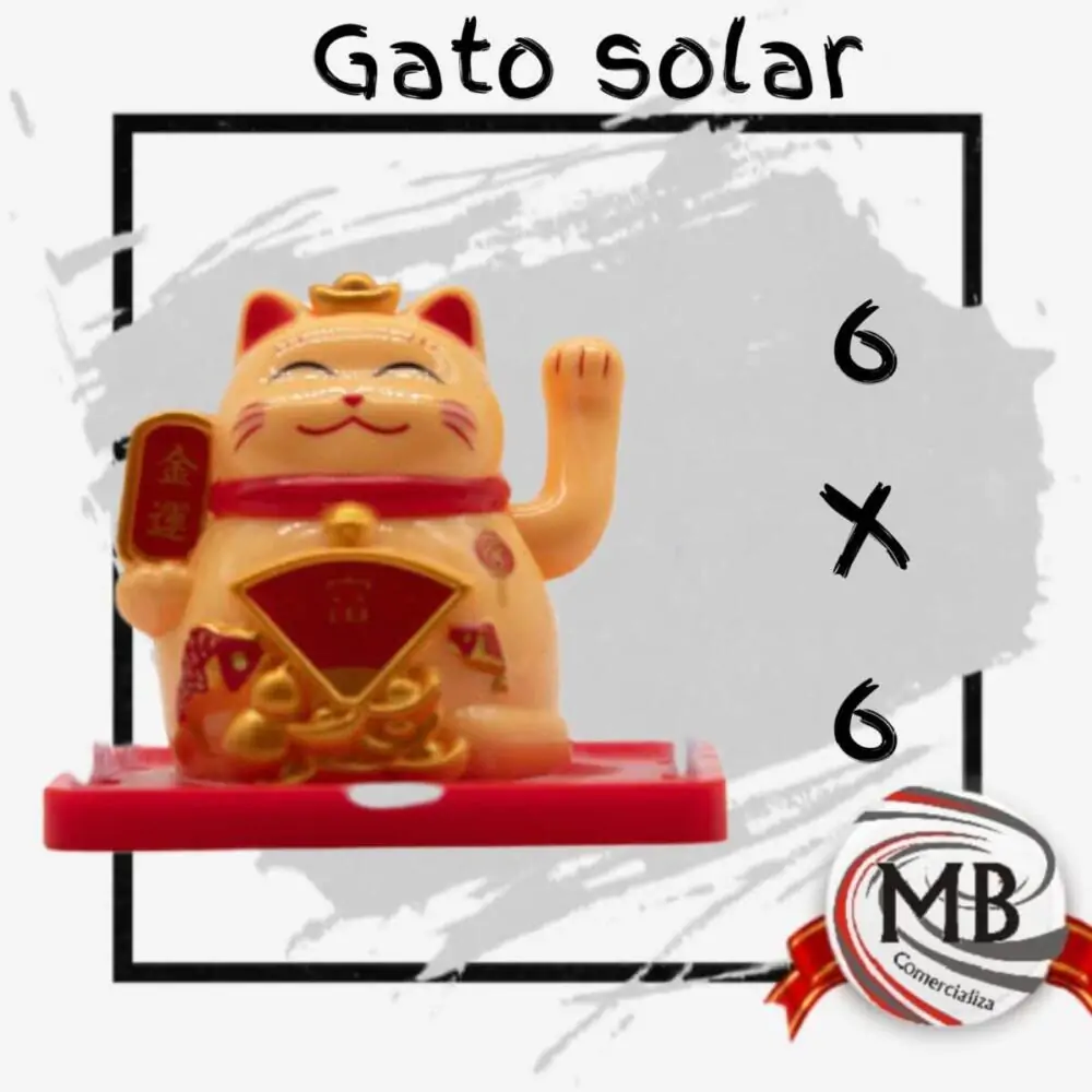 Adorno decorativo de la suerte con movimiento solar de 6x6 cm en color dorado, amuleto para comercio y hogar con panel de energía solar integrado. Venta mayorista en Argentina por MB Comercializa con distribución nacional.